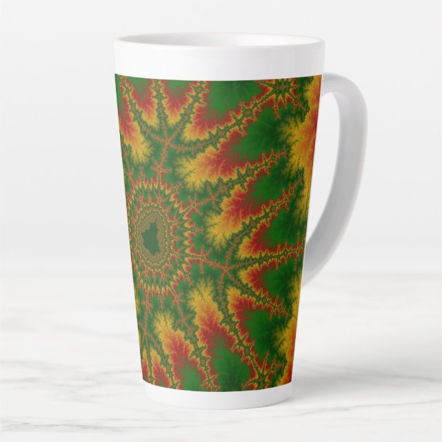 Taza De Café Latte Navidades Fractales Rojo, Oro y Verde (Ángulo derecho)