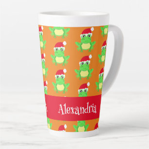Taza De Café Latte Navidades Frog Santa Hat Patrón Naranja Novedad