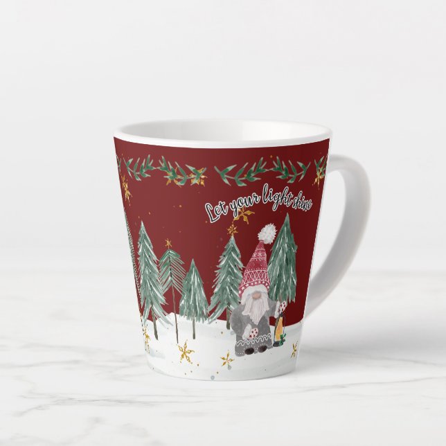 Taza De Café Latte Navidades Gnome Burgundy Light Shine Stars (Ángulo derecho)