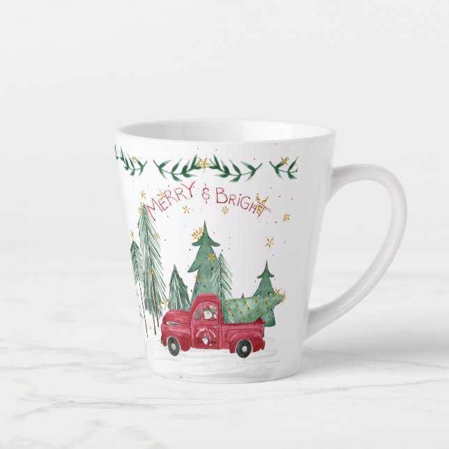 Taza De Café Latte Navidades Gnome Merry Bright Red Truck Stars (Derecha)