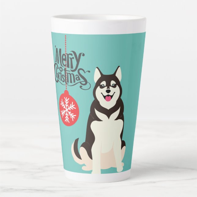 Taza De Café Latte Navidades Husky Siberiano (Anverso)