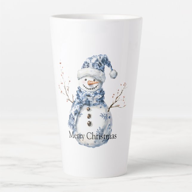Taza De Café Latte Navidades Moda Blue White Snowman (Anverso)