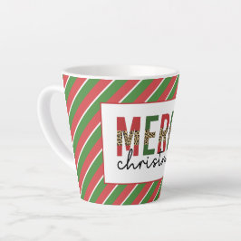 Taza De Café Latte Navidades modernos leopardo imprimen rayas verdes 