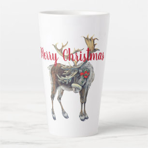 Taza De Café Latte Navidades Moose con saludo de Personalizable