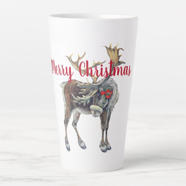 Taza De Café Latte Navidades Moose con saludo de Personalizable (Anverso)