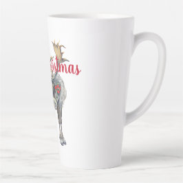 Taza De Café Latte Navidades Moose con saludo de Personalizable