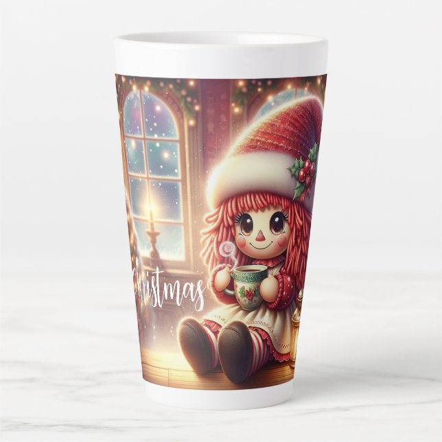 Taza De Café Latte Navidades Muñecas Bebiendo Cacao Caliente (Anverso)