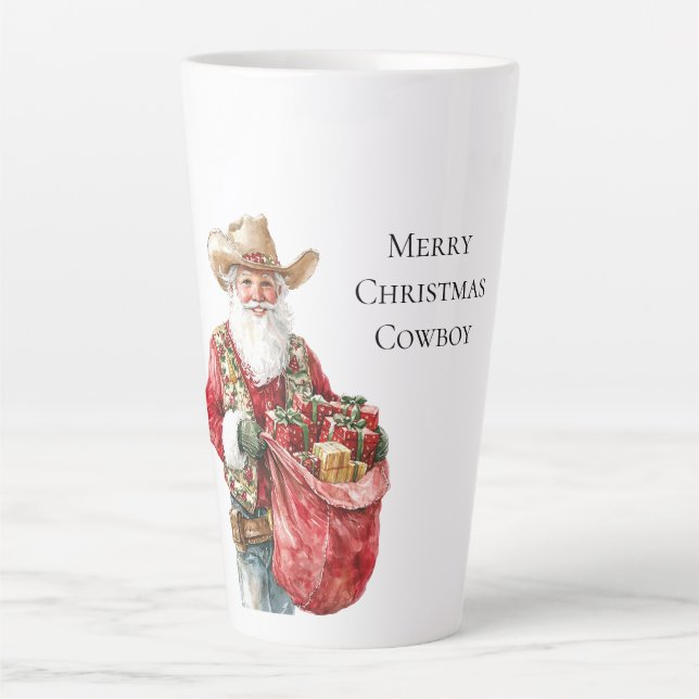 Taza De Café Latte Navidades occidentales Cowboy Santa (Anverso)