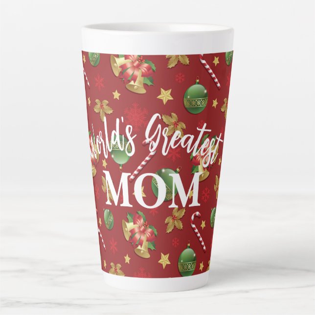 Taza De Café Latte Navidades Ornamant & Candy Cane Pattern (Anverso)
