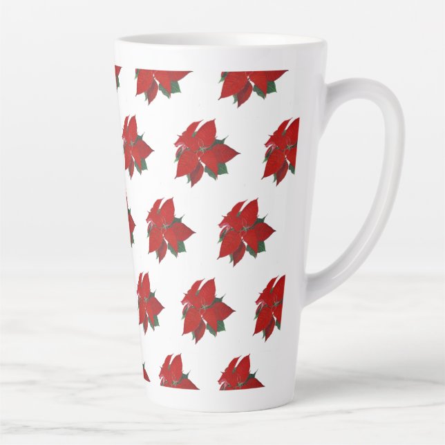 Taza De Café Latte Navidades Poinsettia Patrón rojo sobre blanco gran (Derecha)
