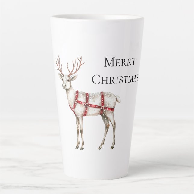 Taza De Café Latte Navidades Red Peppermint White Deer (Anverso)