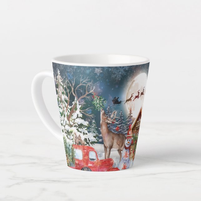 Taza De Café Latte Navidades Red Truck Santa Rustic Windays (Ángulo izquierdo)