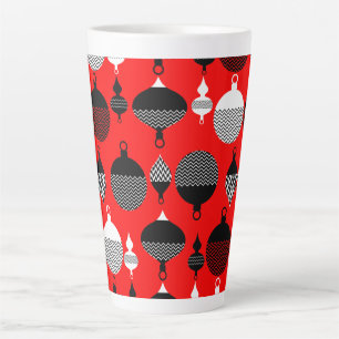 Taza De Café Latte Navidades Retro Rojo Y Negro Ball Decorativo