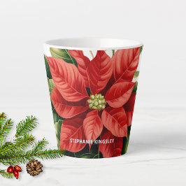 Taza De Café Latte Navidades rojos navideños Poinsettia personalizada