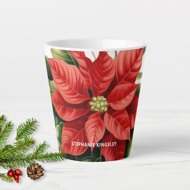 Taza De Café Latte Navidades rojos navideños Poinsettia personalizada (Subido por el creador)