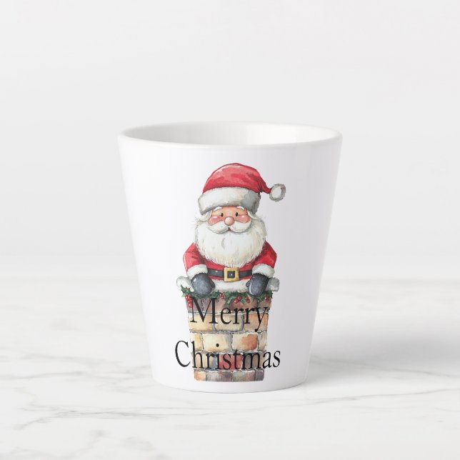 Taza De Café Latte Navidades rojos Santa en chimenea (Anverso)