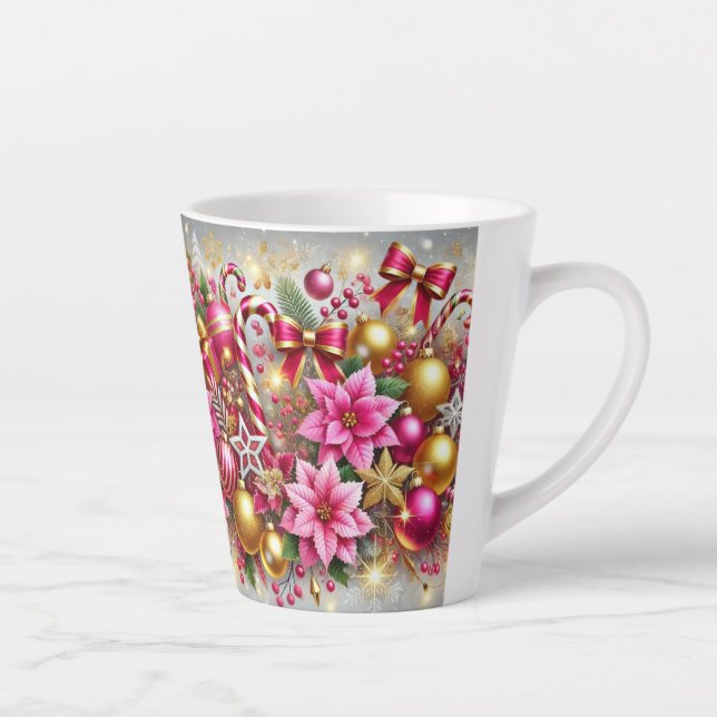 Taza De Café Latte Navidades Rosa y Oro Magia (Derecha)