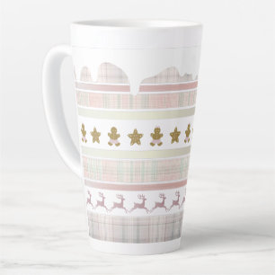 Taza De Café Latte Navidades rosados Gingerbread tartan Lrg Cup
