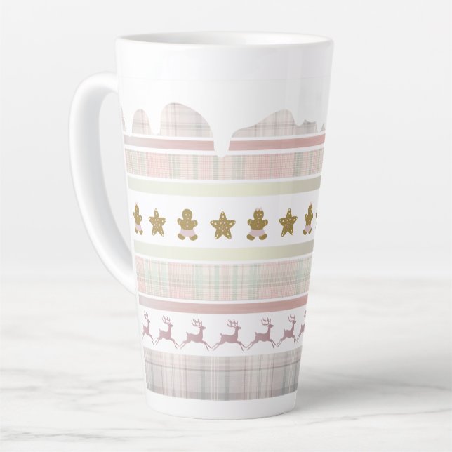 Taza De Café Latte Navidades rosados Gingerbread tartan Lrg Cup (Ángulo izquierdo)