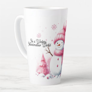 Taza De Café Latte Navidades rosados Snowman Marshmallow World