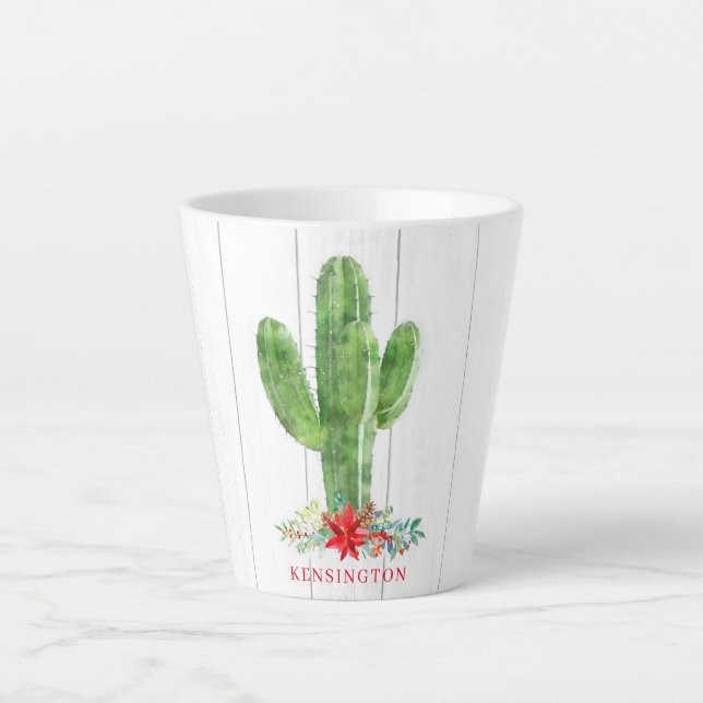 Taza De Café Latte Navidades Rústicos Cactus Suculentas Fiestas (Anverso)