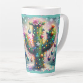 Taza De Café Latte Navidades Saguaro Cactus Whimsical Snowflakes