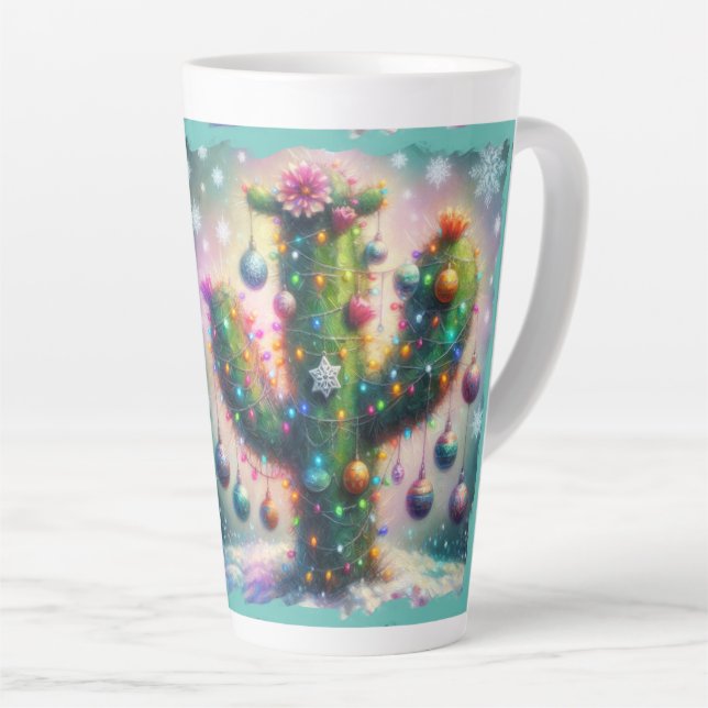 Taza De Café Latte Navidades Saguaro Cactus Whimsical Snowflakes (Ángulo derecho)