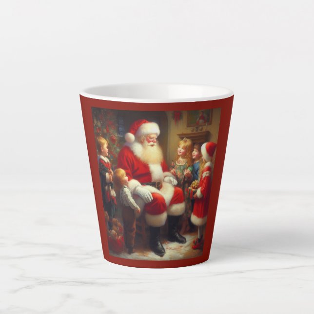Taza De Café Latte Navidades Santa con niños 3 (Anverso)