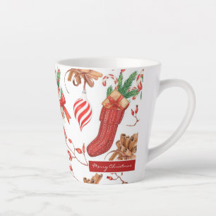 Taza De Café Latte Navidades Scents Cinnamon and Peppermint Pattern