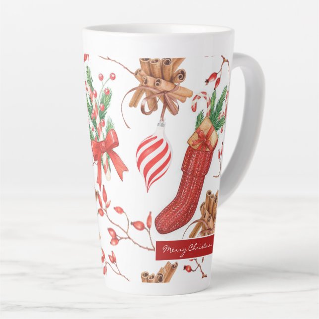 Taza De Café Latte Navidades Scents Cinnamon and Peppermint Pattern (Ángulo derecho)