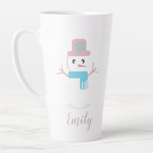 Taza De Café Latte Navidades Snowman Pastel Nombre Rosa