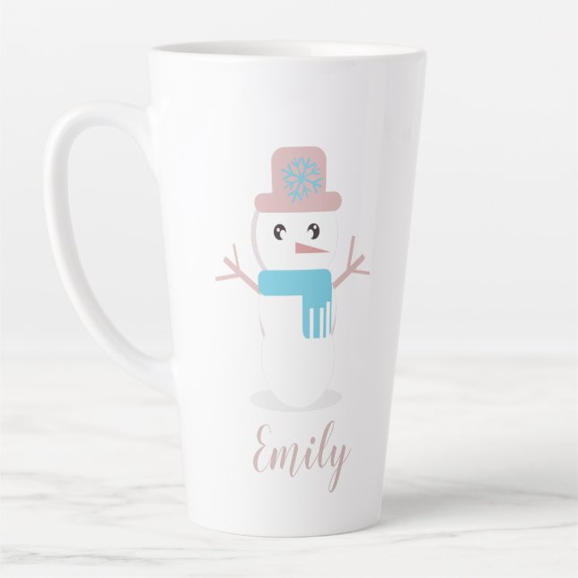 Taza De Café Latte Navidades Snowman Pastel Nombre Rosa (Izquierda)