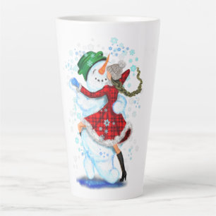 Taza De Café Latte Navidades Snowman y Chicas bailarinas Latte Mug