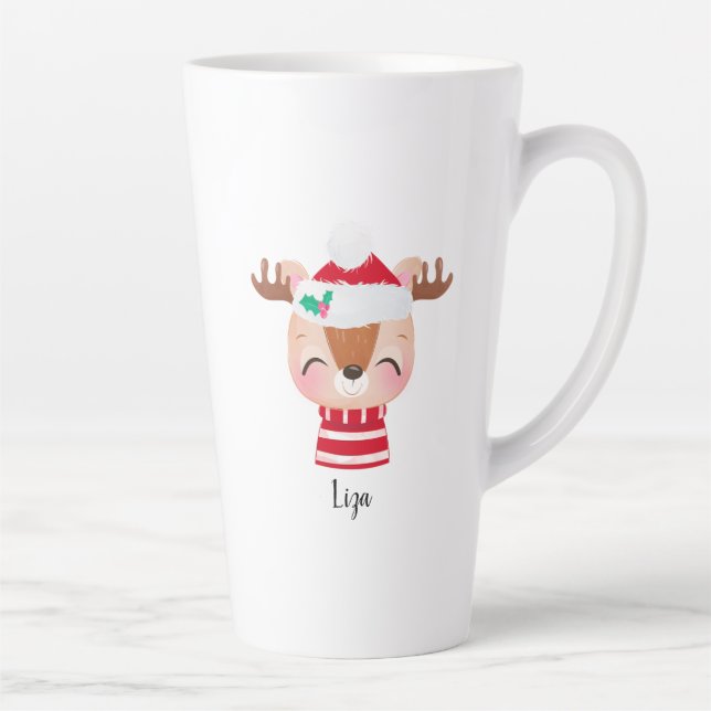 Taza De Café Latte Navidades sonriendo cara de reno (Derecha)