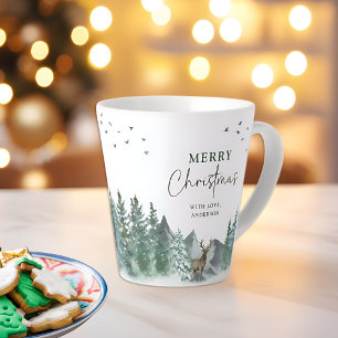Taza De Café Latte Navidades Vacaciones en Pino de color de agua verd