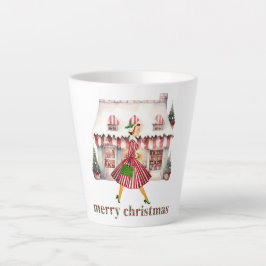 Taza De Café Latte navidades Vintage Lady Shopping de 1950