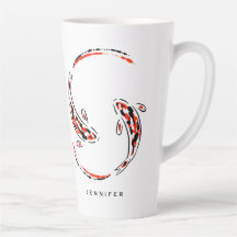 Negro y rojo japonés Koi Fish Artistic Latte Mug