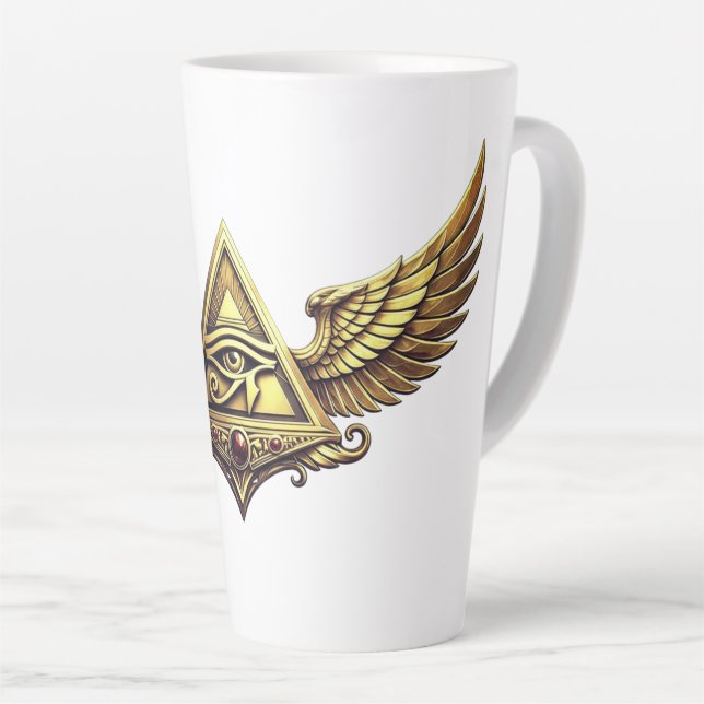 Taza De Café Latte NeoAnkh Egyptian Eye of Horus Gold Winged Pyramid (Ángulo derecho)