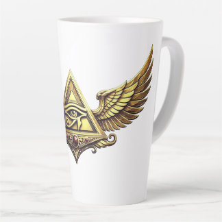 Taza De Café Latte NeoAnkh Ojo Egipcio de Horus Pirámide Alada Dorada