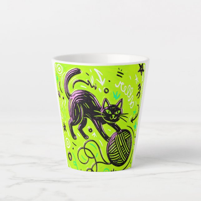 Taza De Café Latte Neon Lime Black Cat (Anverso)