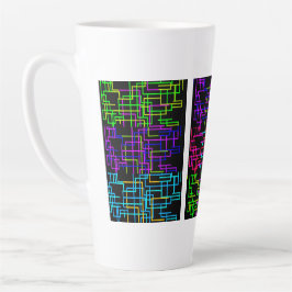 Taza De Café Latte Neon Pixel Art Grid