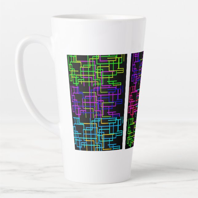 Taza De Café Latte Neon Pixel Art Grid (Izquierda)