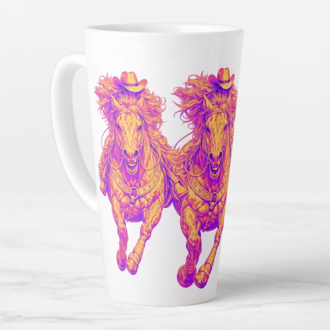 Taza De Café Latte Neon Western Horse Cowgirl Art (Ángulo izquierdo)
