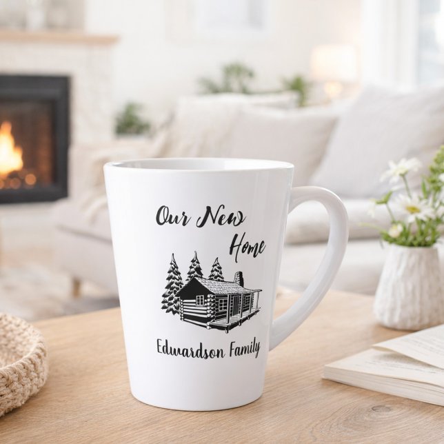 Taza De Café Latte New Home moving to new house family name (New Home moving to new house family name Latte Mug. You can add your own text and name.)
