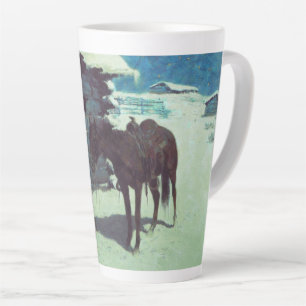 Taza De Café Latte Nieve de invierno de caballos y bovinas