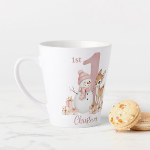 Taza De Café Latte Niña Bebé Primera Navidad Muñeco de Nieve Ciervo