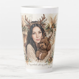 Taza De Café Latte Niña besando a cachorro de caniche–Mamá caniche
