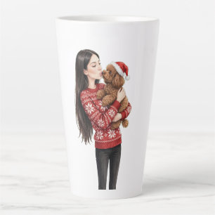 Taza De Café Latte Niña besando a cachorro de caniche–Mamá caniche