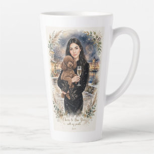 Taza De Café Latte Niña besando a cachorro de caniche–Mamá caniche