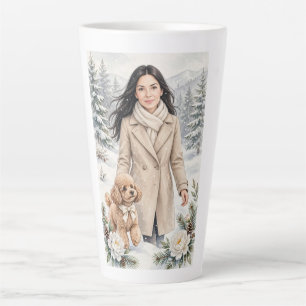 Taza De Café Latte Niña besando a cachorro de caniche–Mamá caniche